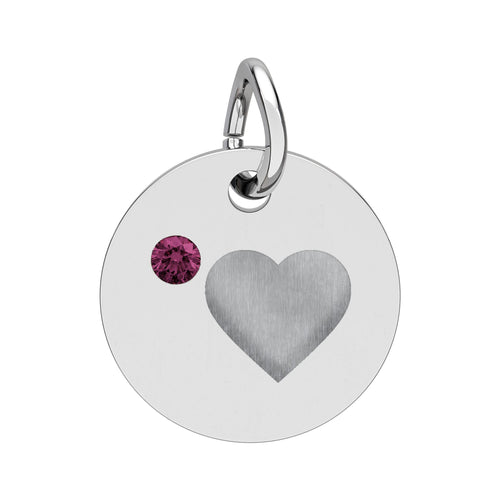 Engravable Birthstone Circle Charm — Personalized Heart Pendant