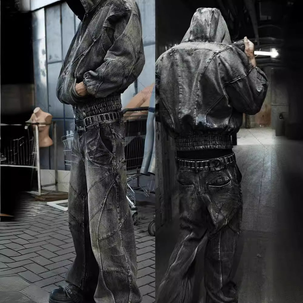 Vintage Washed Straight Leg Denim Pants for Men