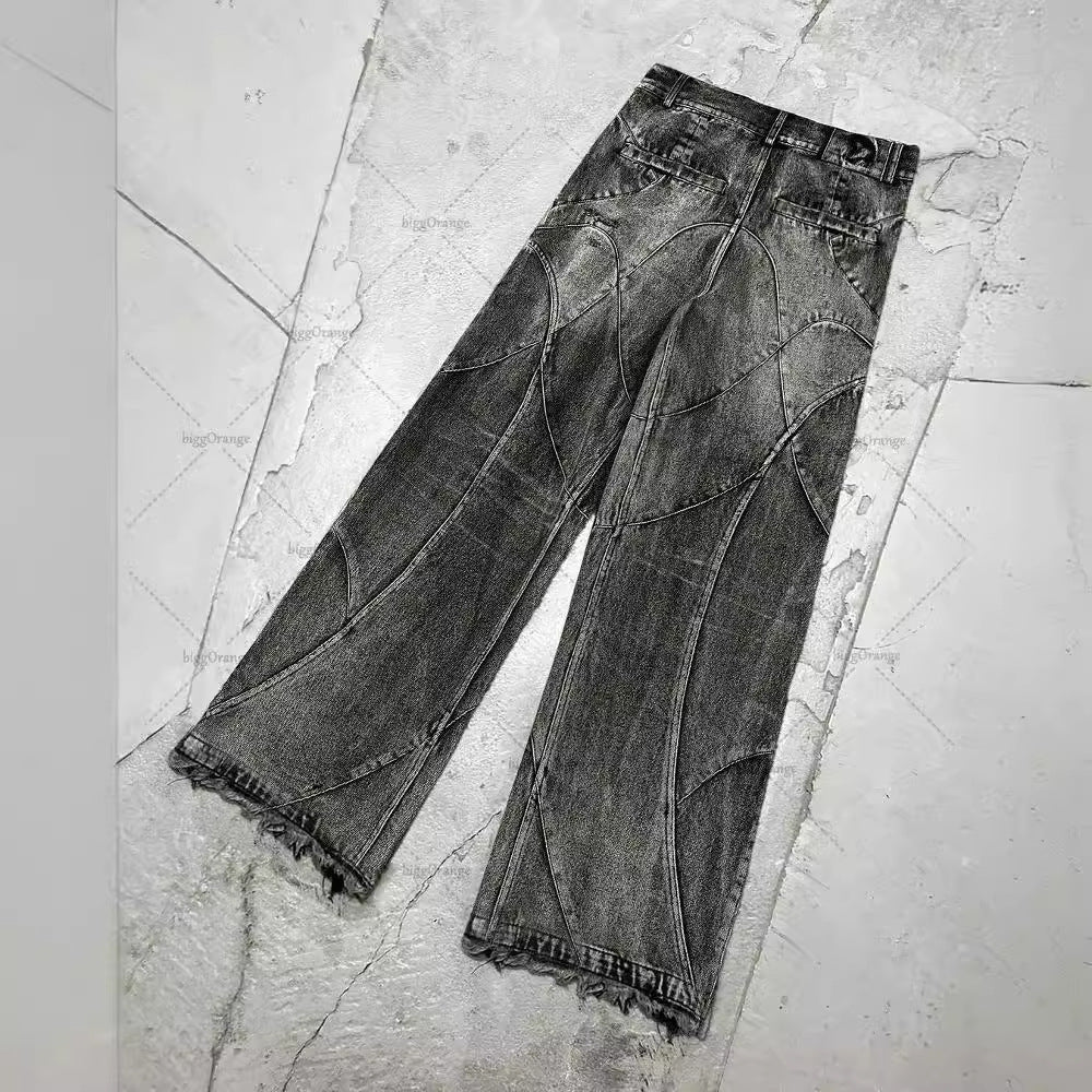 Vintage Washed Straight Leg Denim Pants for Men