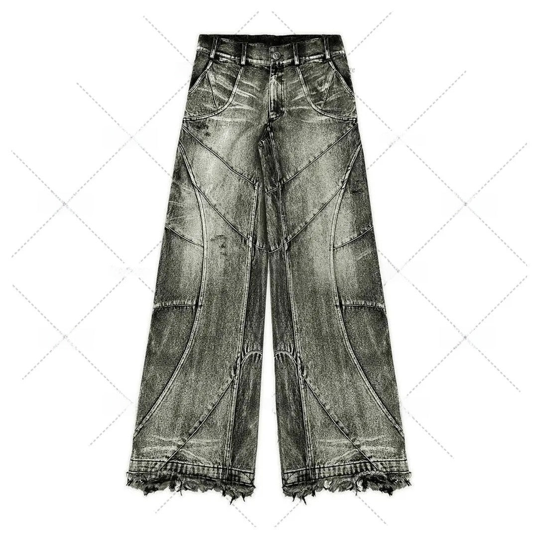 Vintage Washed Straight Leg Denim Pants for Men